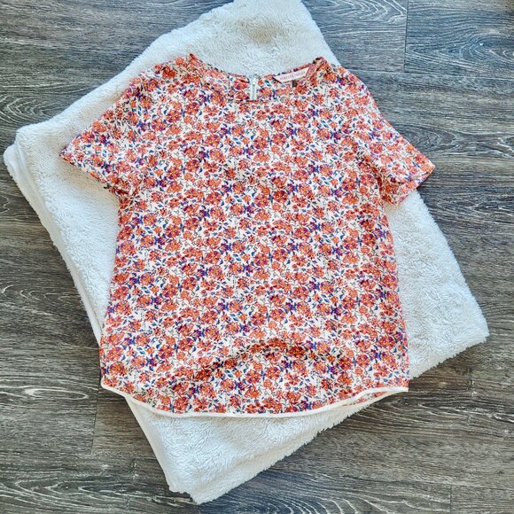 Rebecca Taylor 100% Silk Short Sleeve Blouse In Cute Floral Print Sz 10 - Picture 4 of 9